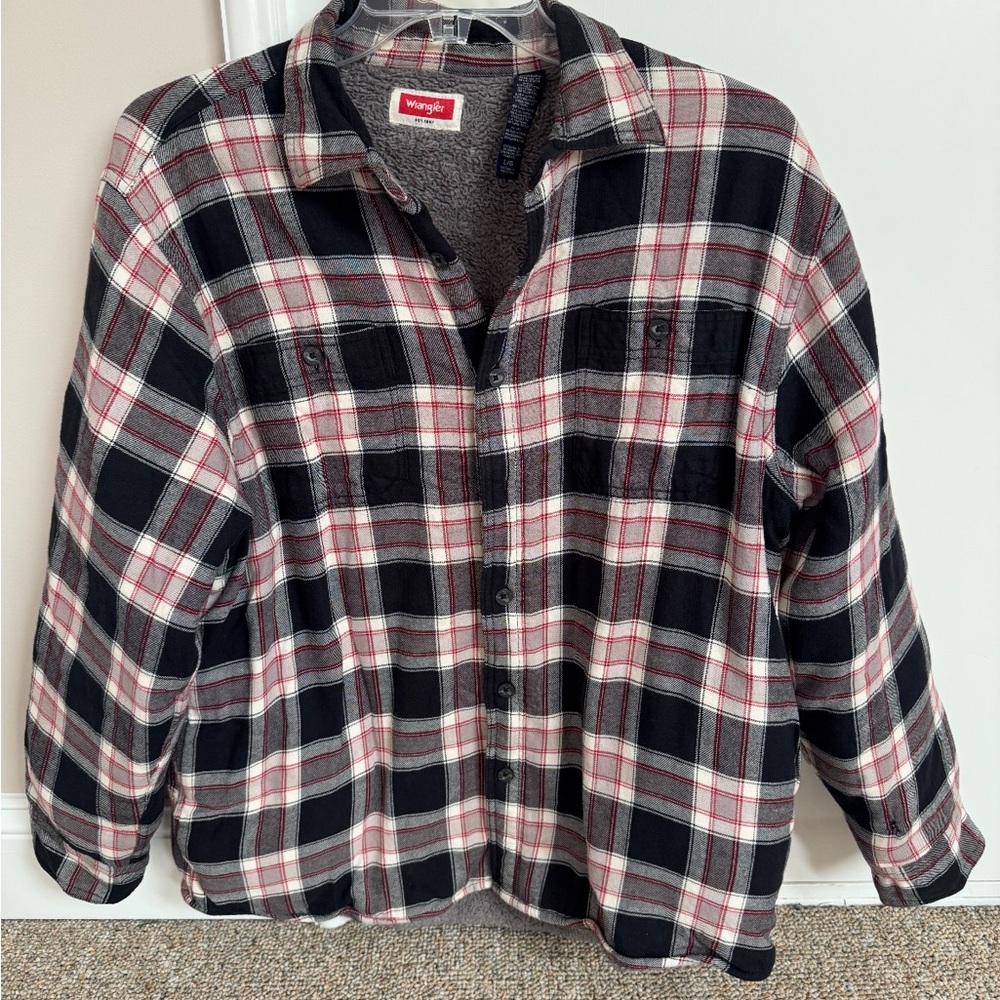 Wrangler Black and Red Sherpa Lined Plaid Shirt